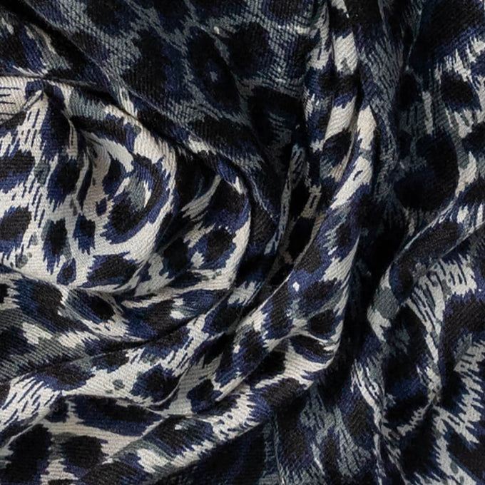 Supersize Navy Leopard Print Cashmere and Silk Shawl