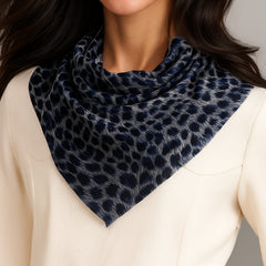 Navy Leopard Print Cashmere Square Foulard