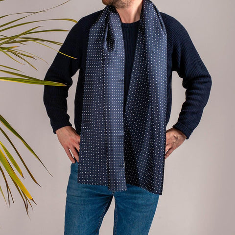 Adelfia - Navy Polka Dot Silk Scarf - Sample