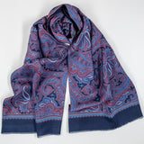 Cortona Navy and Crimson Paisley Silk and Wool Scarf
