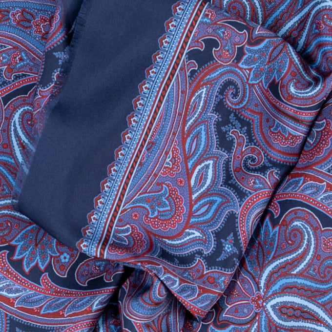 Cortona Navy and Crimson Paisley Silk and Wool Scarf