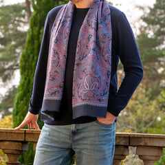 Cortona Navy and Crimson Paisley Silk and Wool Scarf