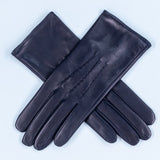 Navy Silk Lined Italian Leather Gloves