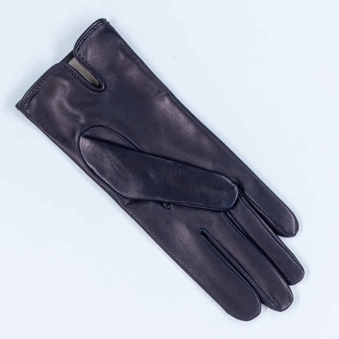 Navy Silk Lined Italian Leather Gloves