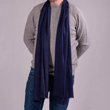 Classic Navy Silk and Wool Scarf