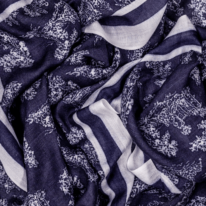 The Toile de Jouy Trilogy-Navy Toile Cashmere and Silk Wrap