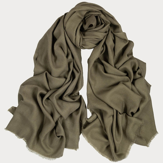 Olive Green Pashmina Cashmere Ring Shawl
