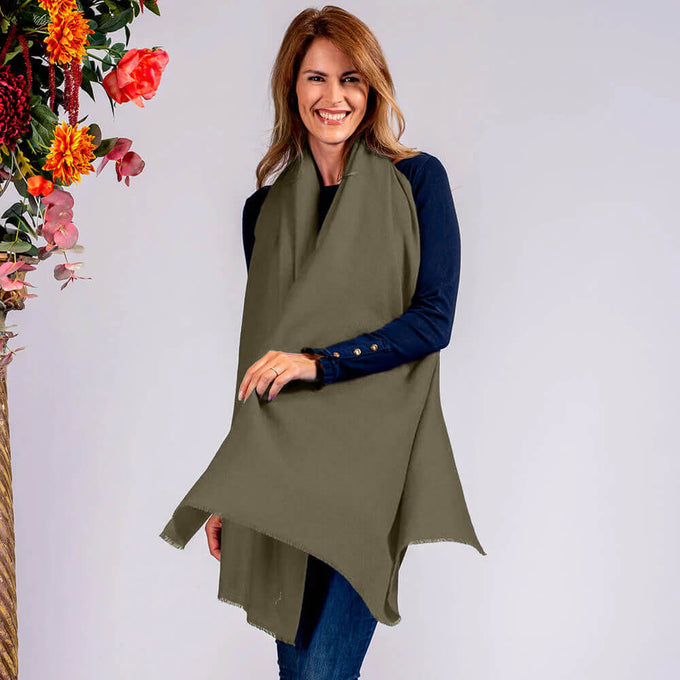Olive Green Pashmina Cashmere Ring Shawl