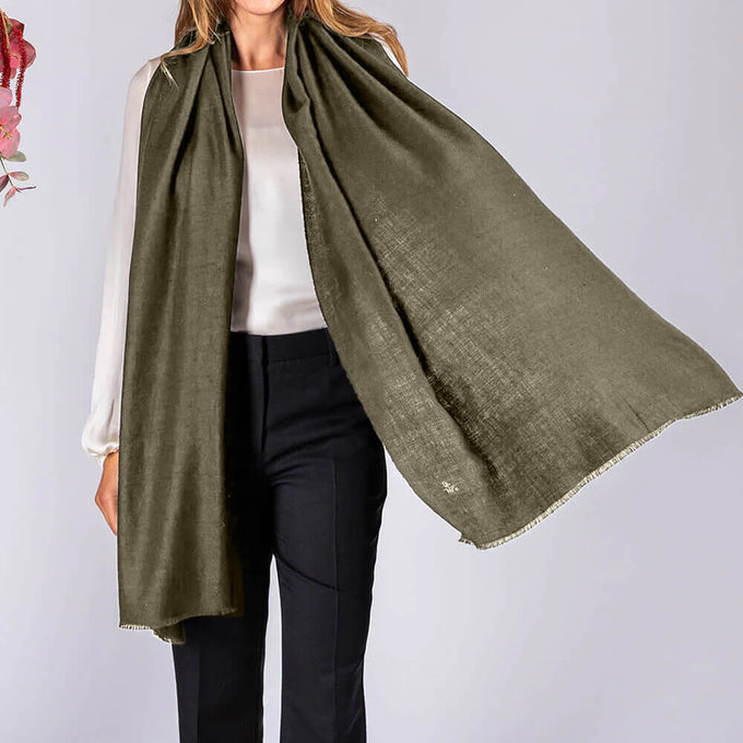 Olive Green Pashmina Cashmere Ring Shawl