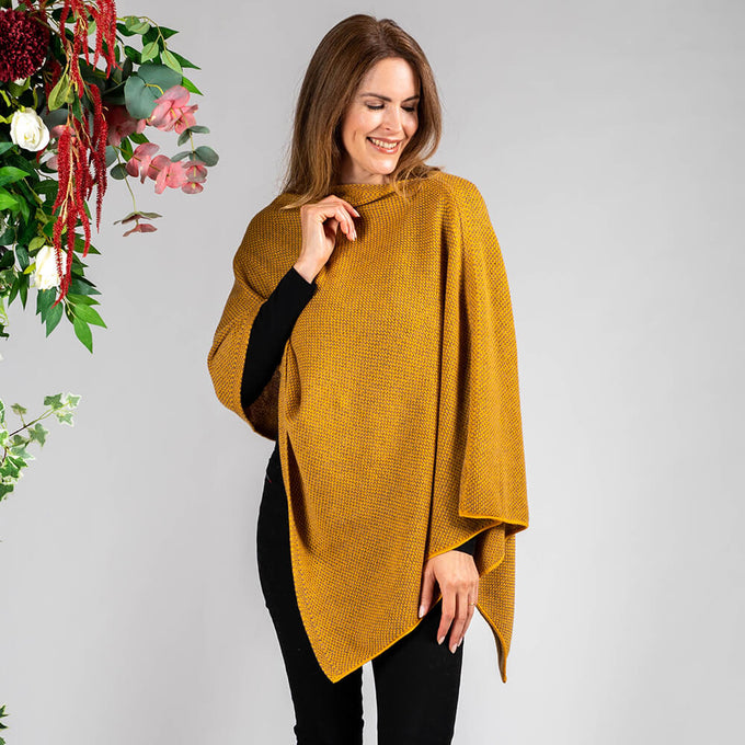 Pumpkin and Walnut Knitted Cashmere Poncho