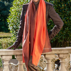Chestnut to Coral Shaded Cashmere and Silk Wrap