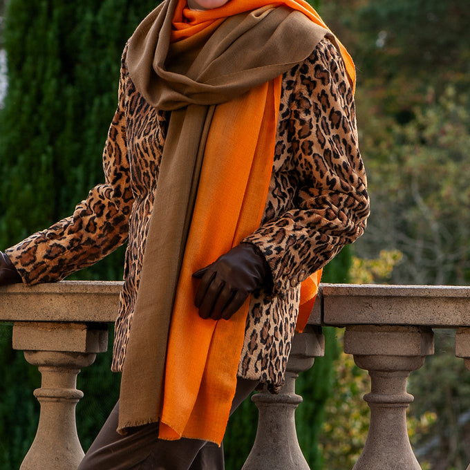 Chocolate Orange Shaded cashmere and Silk Wrap