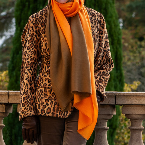 Chocolate Orange Shaded cashmere and Silk Wrap