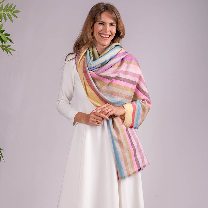 Pastel Stripe Pashmina Cashmere Shawl