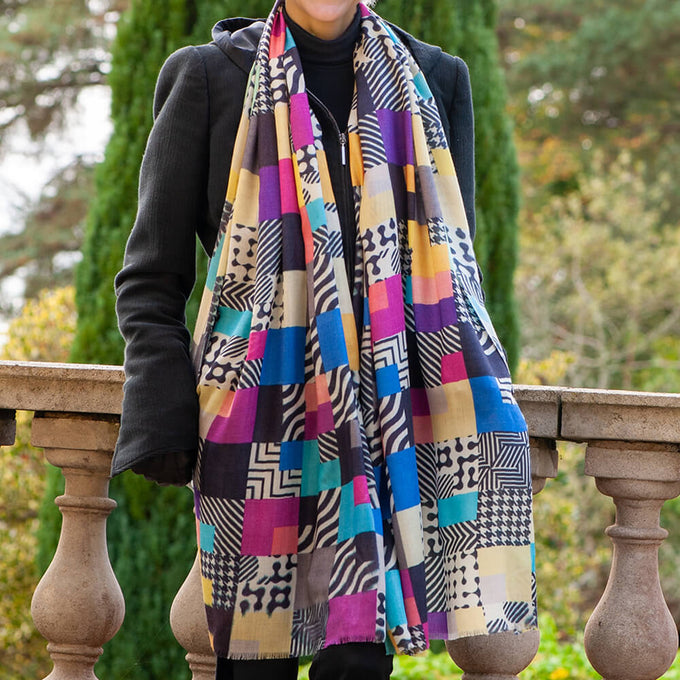 PRE ORDER: The Graphic Trilogy - Patchwork Print Cashmere and Silk Wrap