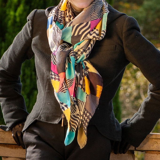 PRE ORDER: The Graphic Trilogy - Patchwork Print Cashmere and Silk Wrap