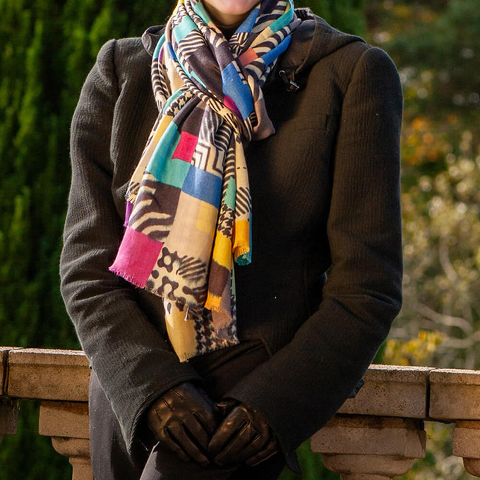 PRE ORDER: The Graphic Trilogy - Patchwork Print Cashmere and Silk Wrap