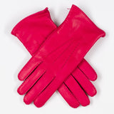 Ladies Fuchsia Hand Stitched Cashmere Lined Leather Gloves