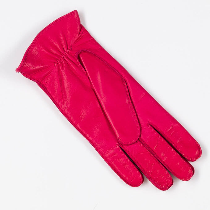 Ladies Fuchsia Hand Stitched Cashmere Lined Leather Gloves