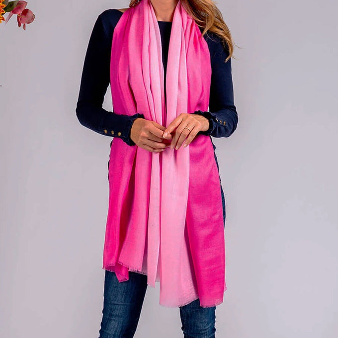 Pretty Flamingo Shaded Pink Cashmere and Silk Wrap