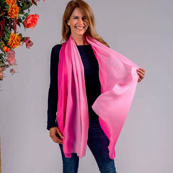 Pretty Flamingo Shaded Pink Cashmere and Silk Wrap