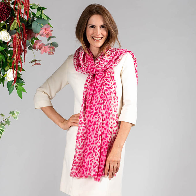 PRE ORDER - Pink Leopard Print Cashmere and Silk Wrap