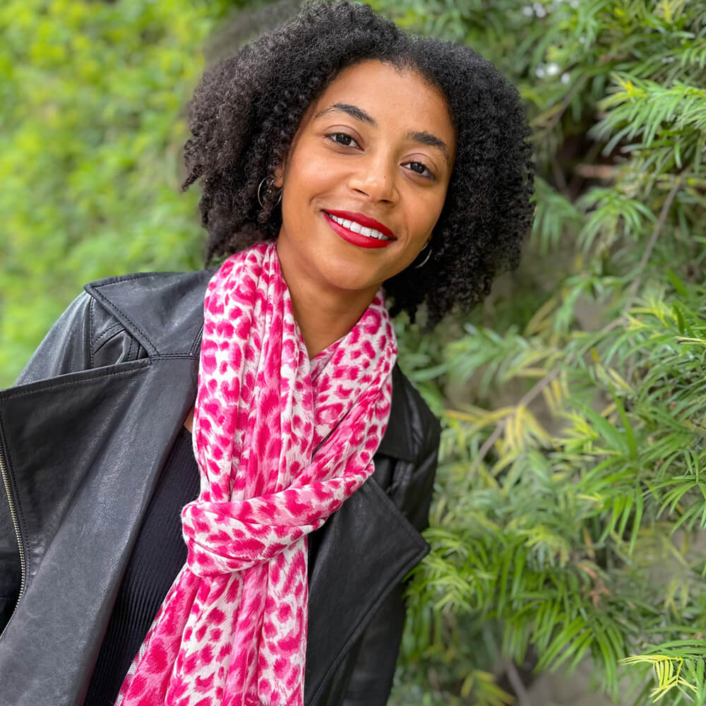 Pink Leopard Print Cashmere and Silk Wrap