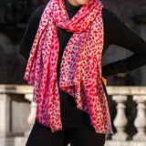 PRE ORDER: Pink Leopard Print Cashmere and Silk Wrap