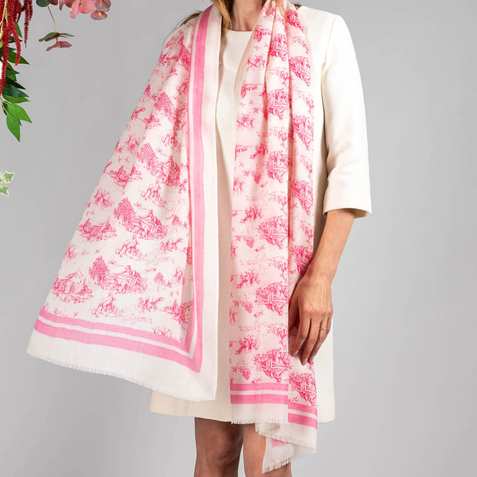 The Toile de Jouy Trilogy- Pink Toile Cashmere and Silk Wrap