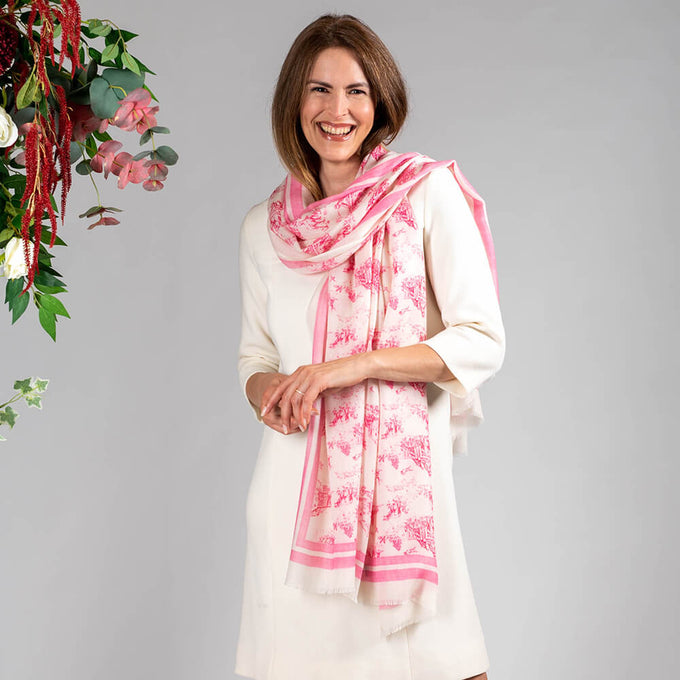 The Toile de Jouy Trilogy- Pink Toile Cashmere and Silk Wrap