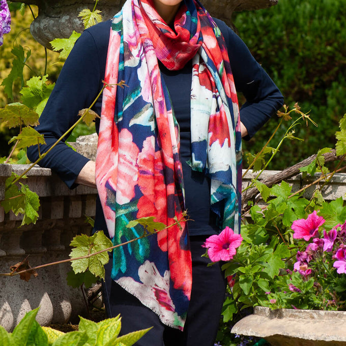 The Liberty Print Floral Quartet- Dancing Poppies Cashmere and Silk Wrap