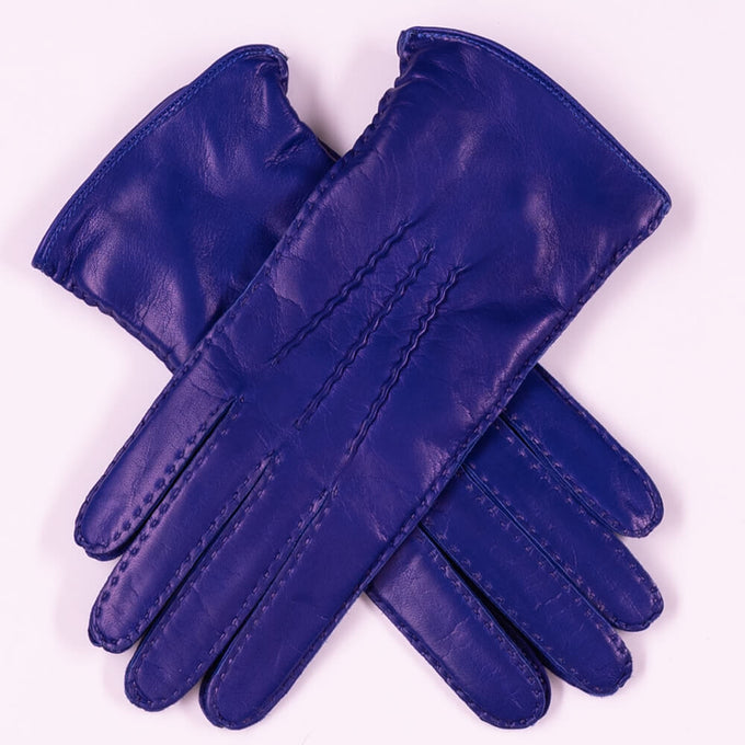 Electric Purple Hand Stitched Cashmere Lined Leather Gloves