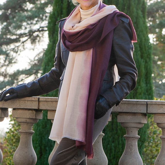 Aubergine Aura Shaded Cashmere and Silk Wrap