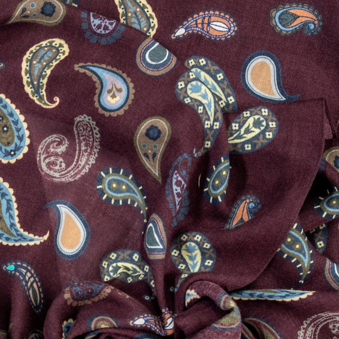 Brisighella Aubergine Paisley Wool Scarf