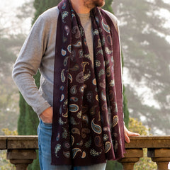 Brisighella Aubergine Paisley Wool Scarf
