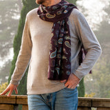 Brisighella Aubergine Paisley Wool Scarf