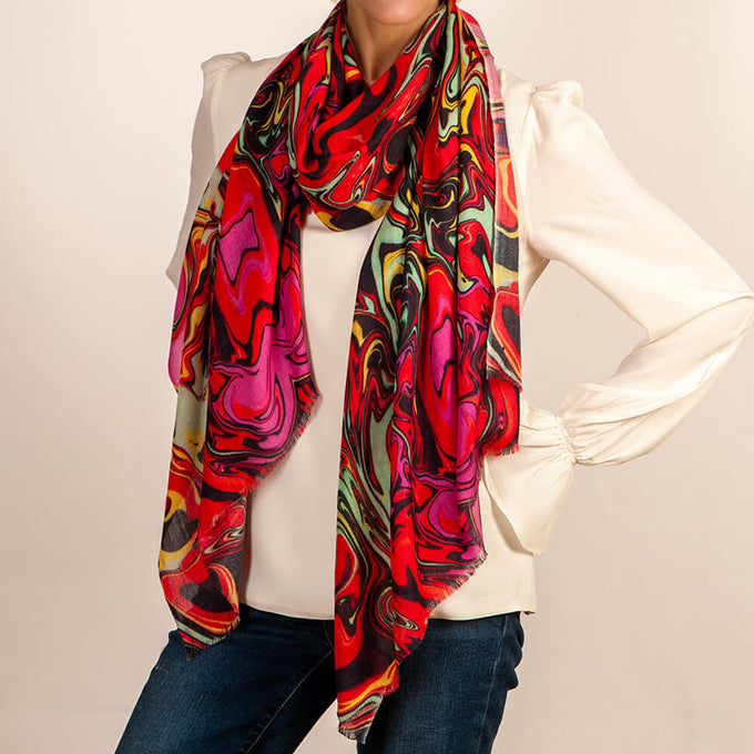 PRE ORDER: The Kaleidoscope Quartet - Red Reverie Cashmere and Silk Scarf