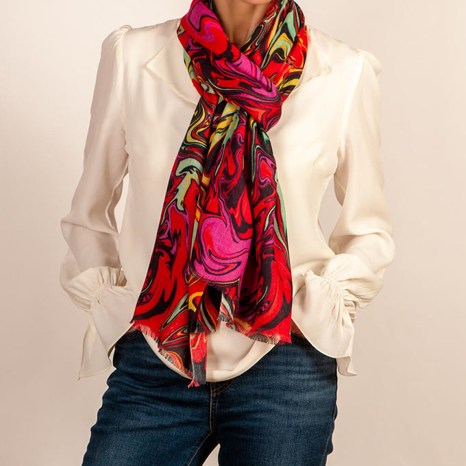 PRE ORDER: The Kaleidoscope Quartet - Red Reverie Cashmere and Silk Scarf