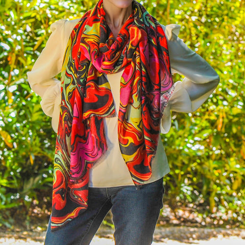 PRE ORDER: The Kaleidoscope Quartet - Red Reverie Cashmere and Silk Scarf