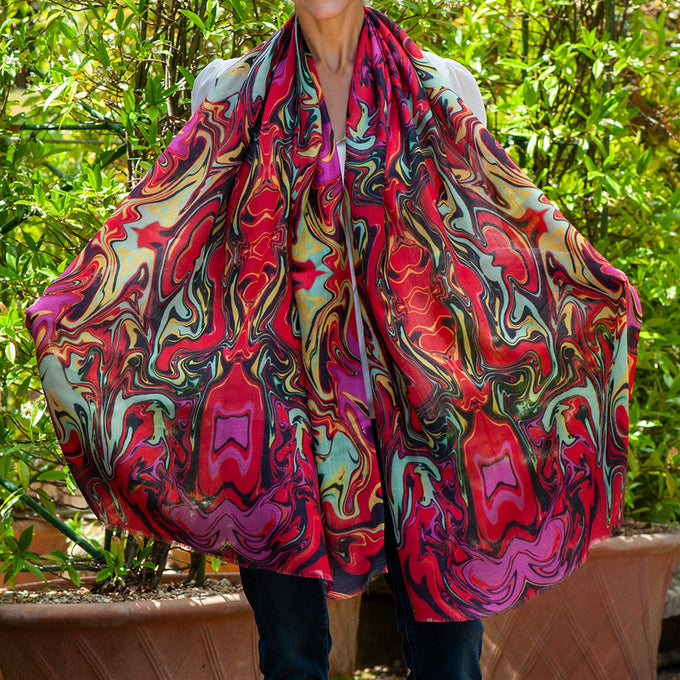 PRE ORDER: The Kaleidoscope Quartet - Red Reverie Cashmere and Silk Scarf