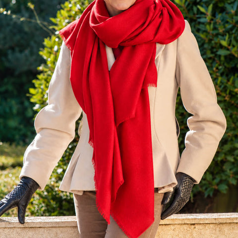 Ruby Red Cashmere and Silk Oversize Wrap