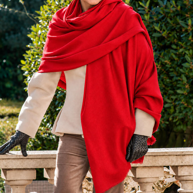Ruby Red Cashmere and Silk Oversize Wrap