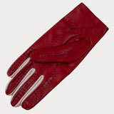 Ladies Red and Ivory Italian Leather Driving Gloves