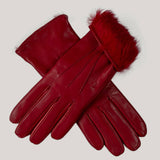 Ladies’ Brick Red Rabbit Fur Lined Leather Gloves