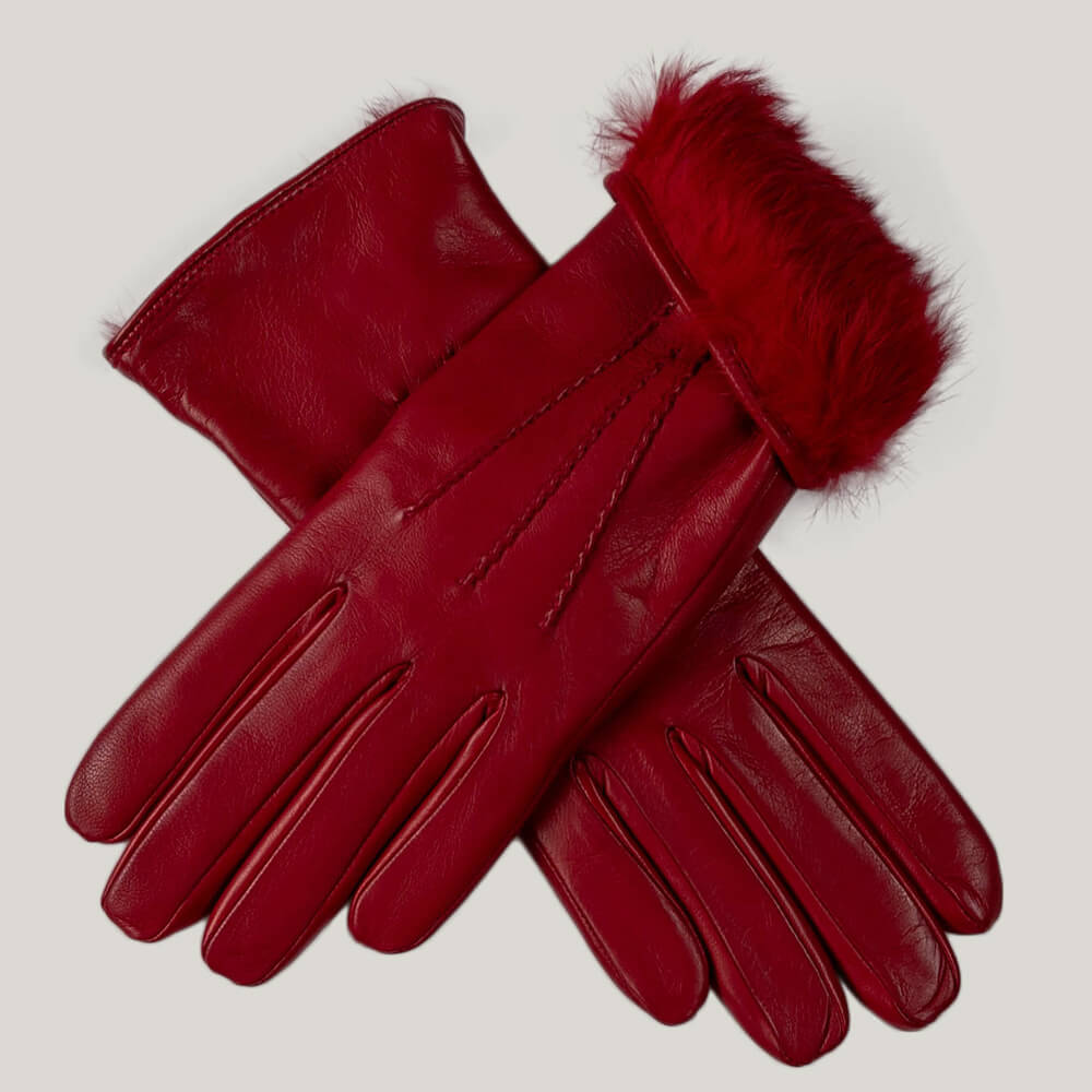 lawrence grey handschuhe Ladies' Red Fur Lined Leather Gloves – Black.co.uk