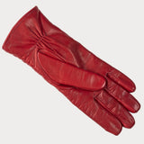 Cardinal Red Quilted Leather Gloves with Zip - Cashmere Lined