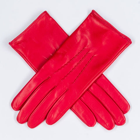Rose Red Silk Lined Italian Leather Gloves