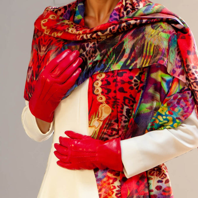 Rose Red Silk Lined Italian Leather Gloves