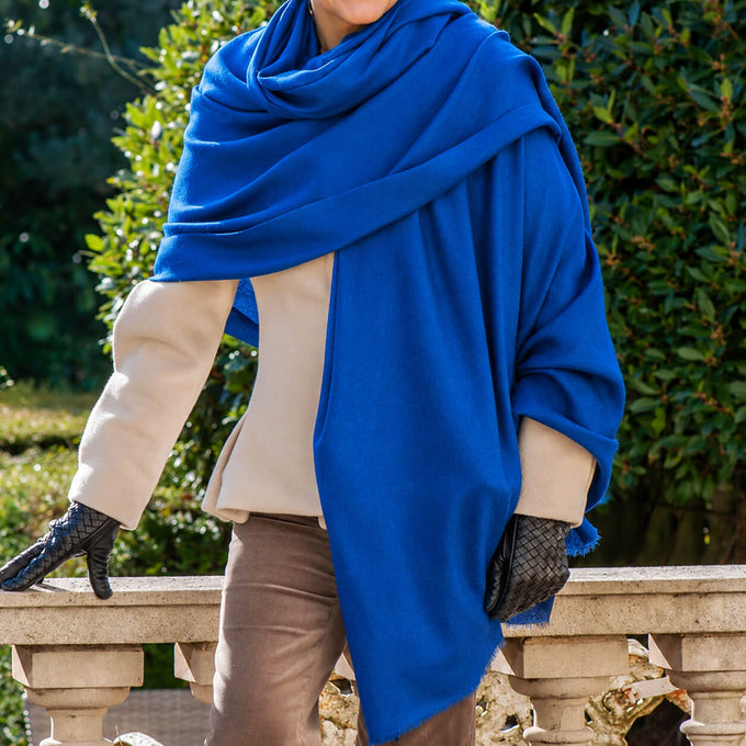 Sapphire Blue Cashmere and Silk Oversize Wrap