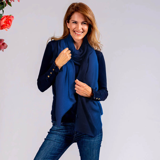 Navy to Sapphire Shaded Cashmere and Silk Wrap